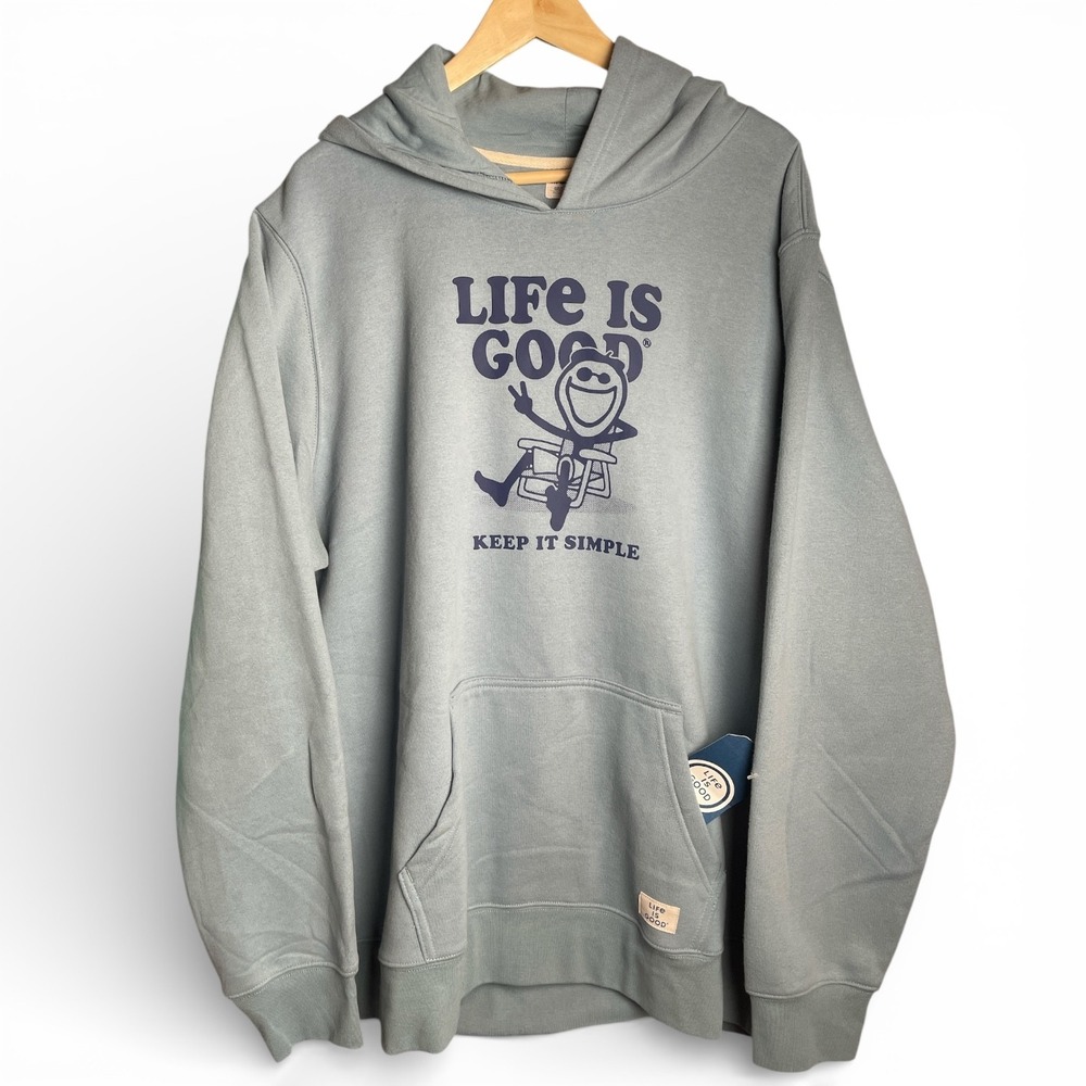 Life is Good Mens XXL Hoodie Keep It Simple Jake Beach Chair Slate Blue Gray NEW